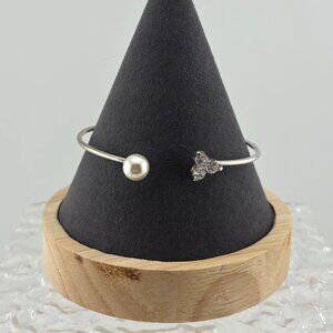 Faux Pearl and Cubic Zirconia Metal Bracelet